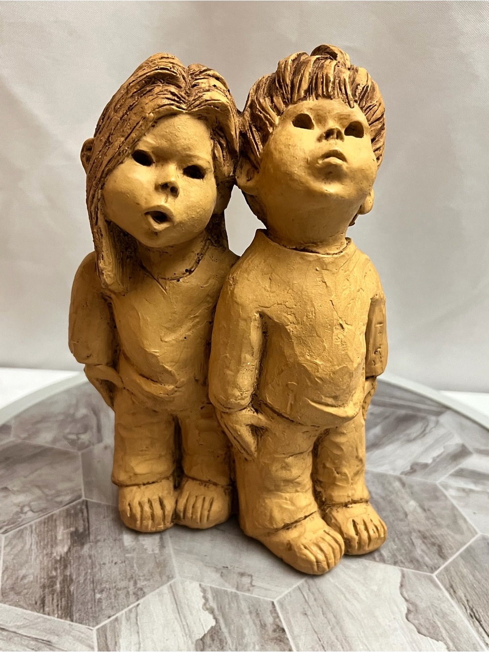Vintage Lee Bortin Originals Chicago Boy & Girl Figurine 1970s Clay Sculpture